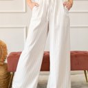 3X Khaki Stripe Wide Leg Adjustable Drawstring Waist Pants | 1X-3X