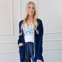 Small Light Navy Fall Waffle Pocket Cardigan Sweater | S-XL