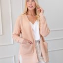 Small Light Peach Fall Waffle Pocket Cardigan Sweater | S-XL