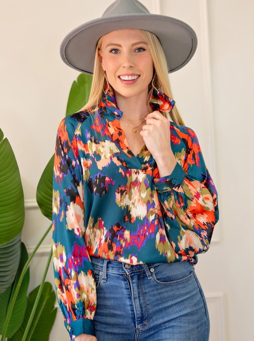 Graffiti Puff Sleeve Blouse | Free Shipping