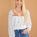 Small Beige Embroidered Balloon Sleeve Blouse