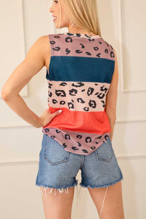 Color Block Animal Print Tank Top
