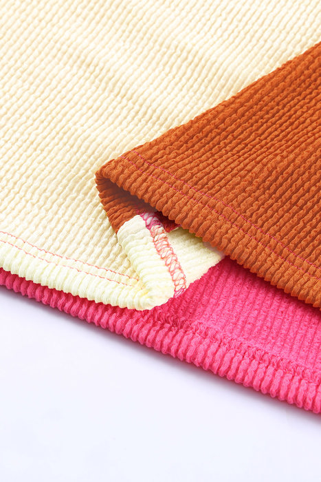 Color Block & Patchwork Ribbed Top | S-2XL