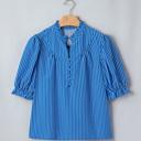  Short Puff Sleeve Stripe Ruffle Blouse | S-XL
