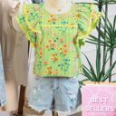  Stripe Floral Ruffle Sleeve Top | S-XL
