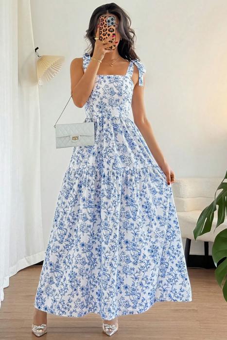 Floral Tie-Strap High Waist Maxi Dress | S-XL