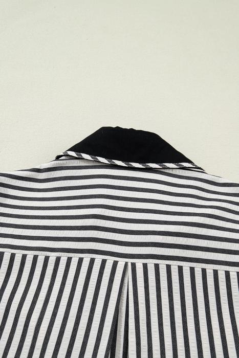 Classic Stripe Collared Bubble Sleeve Blouse | S-XL