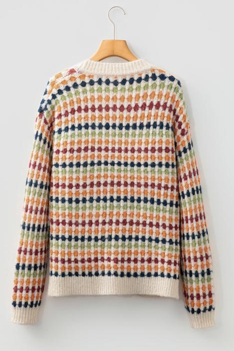 Dot Pattern Knit Button Front V Neck Cardigan | S-XL