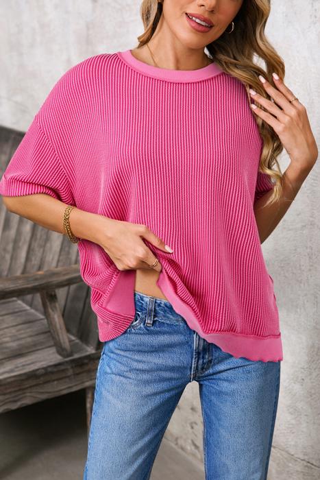 Spiral Ribbed Bow-Back Oversized Tee | S-XL
