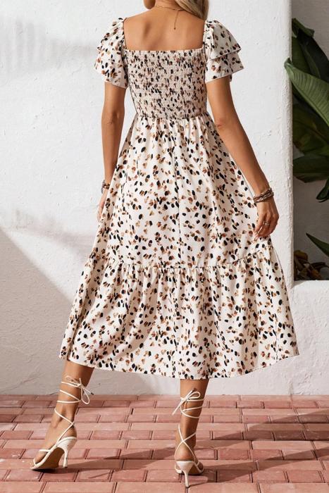 Ditsy Floral Print Smocked Square Neck Mini Dress | S-XL