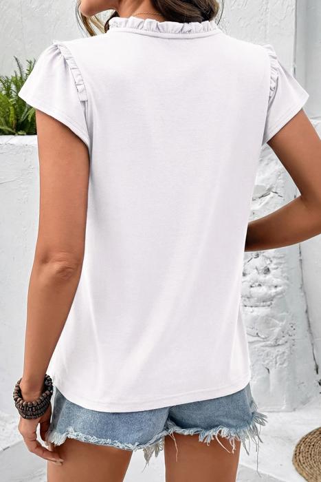 Sheer Lace Split Neck Ruffle Blouse | S-XL