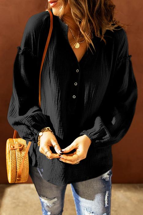 Balloon Sleeve Crinkled Top