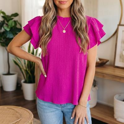Ruffle Trim Basic Blouse | S-XL