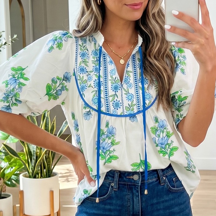 Flora Chic Tie Blouse | S-XL