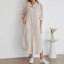 Striped Collar Half Sleeve Shirt Maxi Dress | S-XL