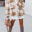 Small Brown Plaid Teddy Jacket | S-2XL
