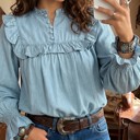  Western Ruffle V-Neck Chambray Blouse | S-XL