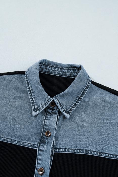 Textured Knit Colorblock Button-Down Shirt | S-XL