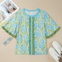  Floral Ruffle Colorblock Trim Blouse | S-XL