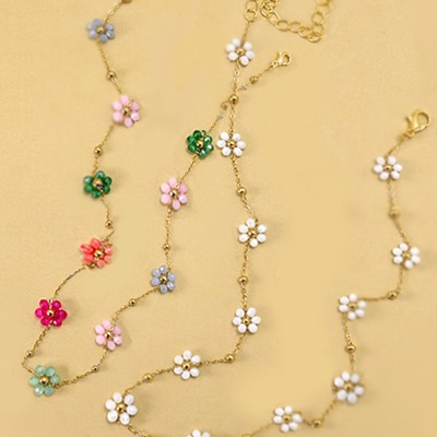 Summer Multi Beaded Flower Charm Necklace