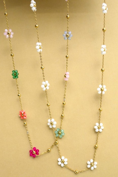Summer Multi Beaded Flower Charm Necklace