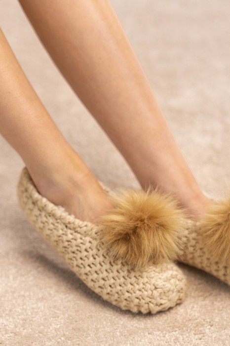 Cozy Knitted Slippers with Pom Pom | Two SIZES fits most | Free Shipping