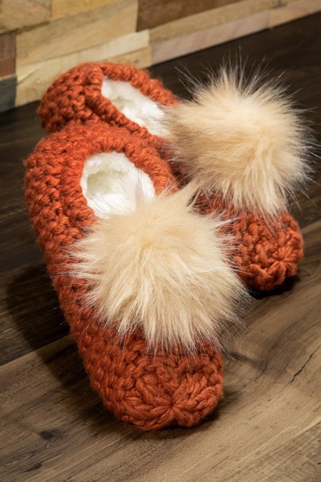 Cozy Knitted Slippers with Pom Pom | Two SIZES fits most | Free Shipping