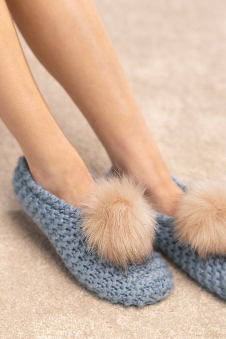 Cozy Knitted Slippers with Pom Pom | Two SIZES fits most | Free Shipping