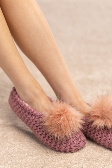 Cozy Knitted Slippers with Pom Pom | Two SIZES fits most | Free Shipping