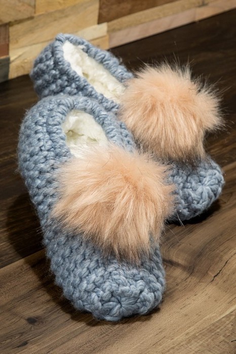Cozy Knitted Slippers with Pom Pom | Two SIZES fits most | Free Shipping