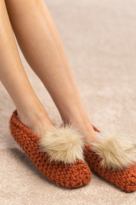 Cozy Knitted Slippers with Pom Pom | Two SIZES fits most | Free Shipping