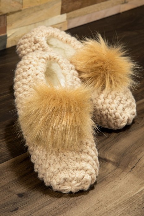 Cozy Knitted Slippers with Pom Pom | Two SIZES fits most | Free Shipping