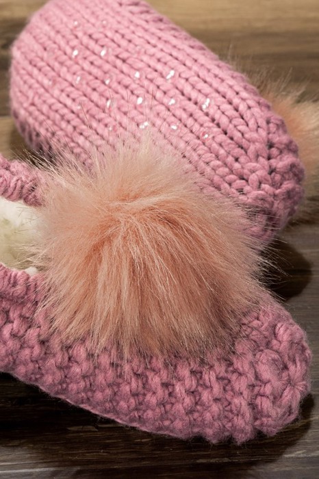 Cozy Knitted Slippers with Pom Pom | Two SIZES fits most | Free Shipping