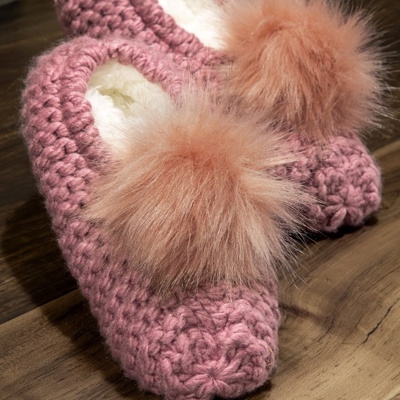 Cozy Knitted Slippers with Pom Pom | Two SIZES fits most | Free Shipping