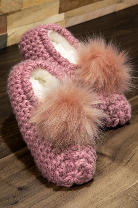 Cozy Knitted Slippers with Pom Pom | Two SIZES fits most | Free Shipping