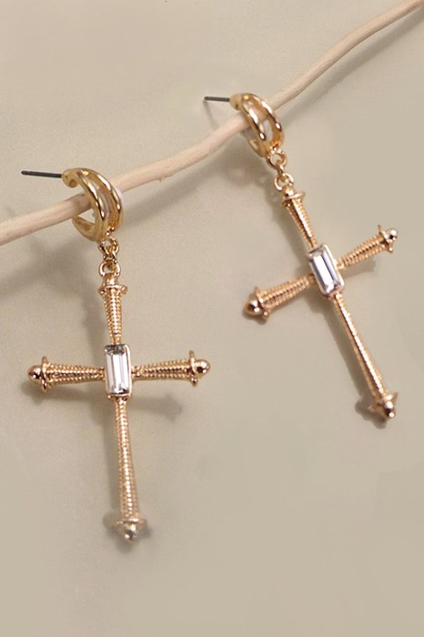 Cross Rhinestone Drop Hoop Earrings | Free Shipping