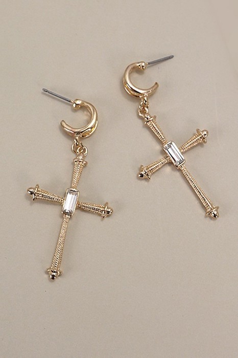 Cross Rhinestone Drop Hoop Earrings | Free Shipping