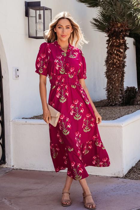 Floral Print V Neck Maxi Dress | S-XL