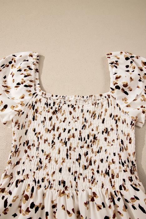 Ditsy Floral Print Smocked Square Neck Mini Dress | S-XL
