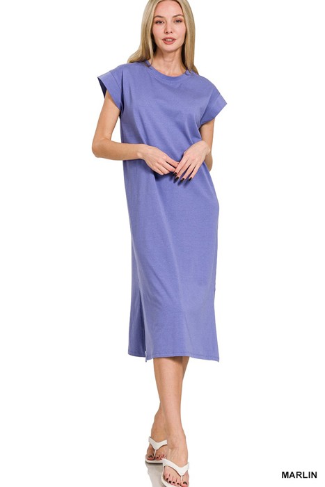 Round Neck Short Sleeve Midi Dress | S-XL