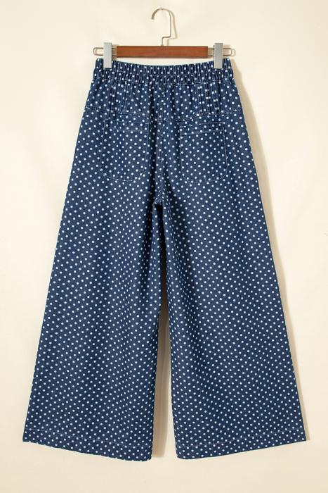 Button Front Pleated Wide Leg Denim Jeans