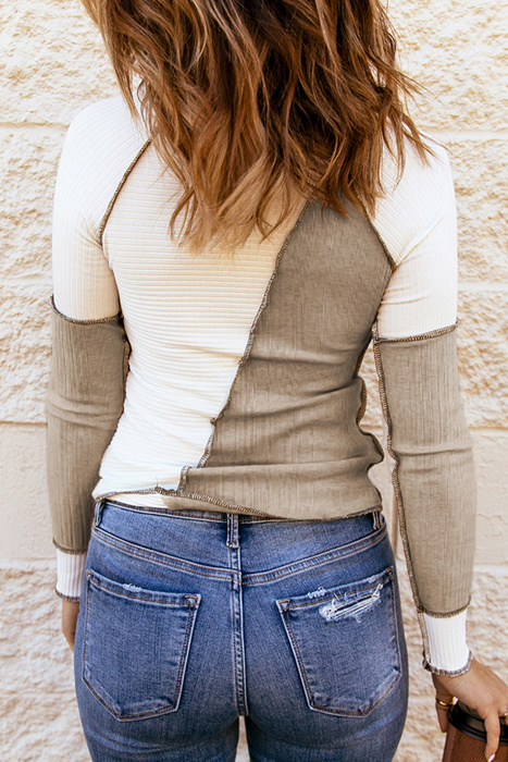 Seaming Trim Rib Knit Top | S-2XL