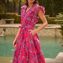  Belted Floral Flutter Sleeve Long Dress | S-XL