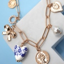  Ceramic Porcelain Bow Heart Charm Link Necklace
