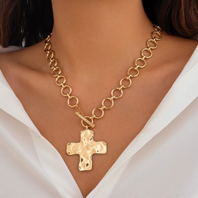 Hammered Cross Front Toggle Necklace | 2 Colors