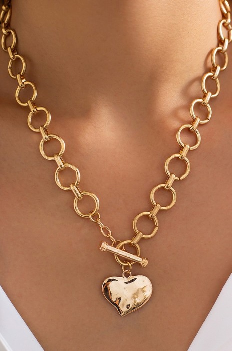 Hammered Heart Front Toggle Necklace | 2 COLORS