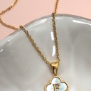 F 18k Stainless Steel Mother of Pearl Clover Initial Necklace