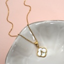 A 18k Stainless Steel Mother of Pearl Clover Initial Necklace