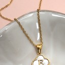 E 18k Stainless Steel Mother of Pearl Clover Initial Necklace