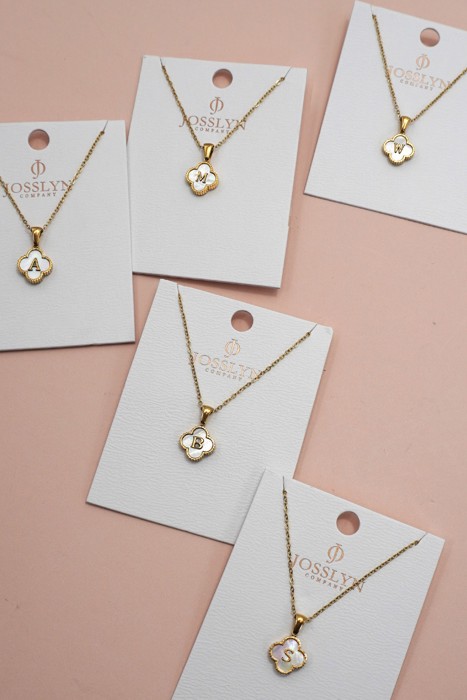18k Stainless Steel Mother of Pearl Clover Initial Necklace